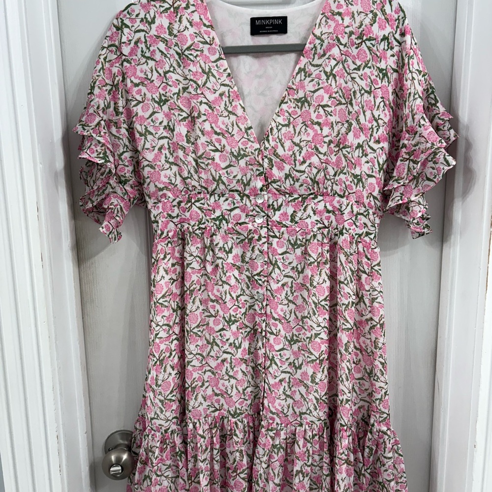 MINKPINK Pink and Green Floral Dress